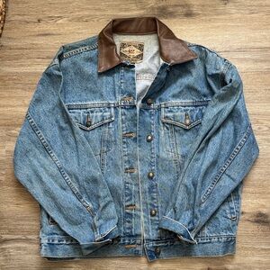 Vintage Express Blue Denim Jacket with Brown Collar